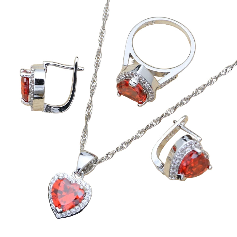 Eternal Heart Garnet & White Topaz Jewelry Set