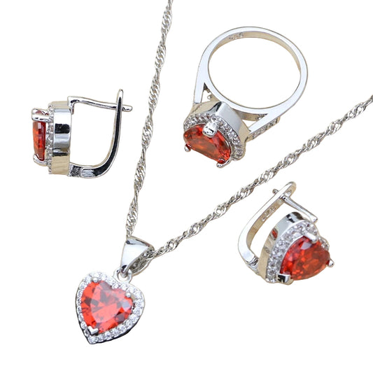 Eternal Heart Garnet & White Topaz Jewelry Set