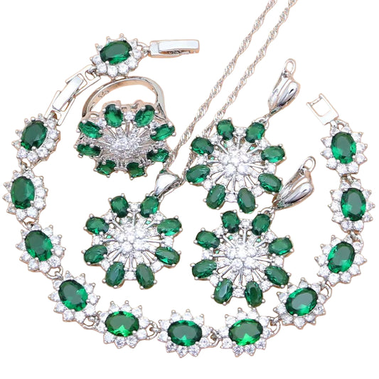 Green Zircon 925 Sterling Silver Jewelry Set