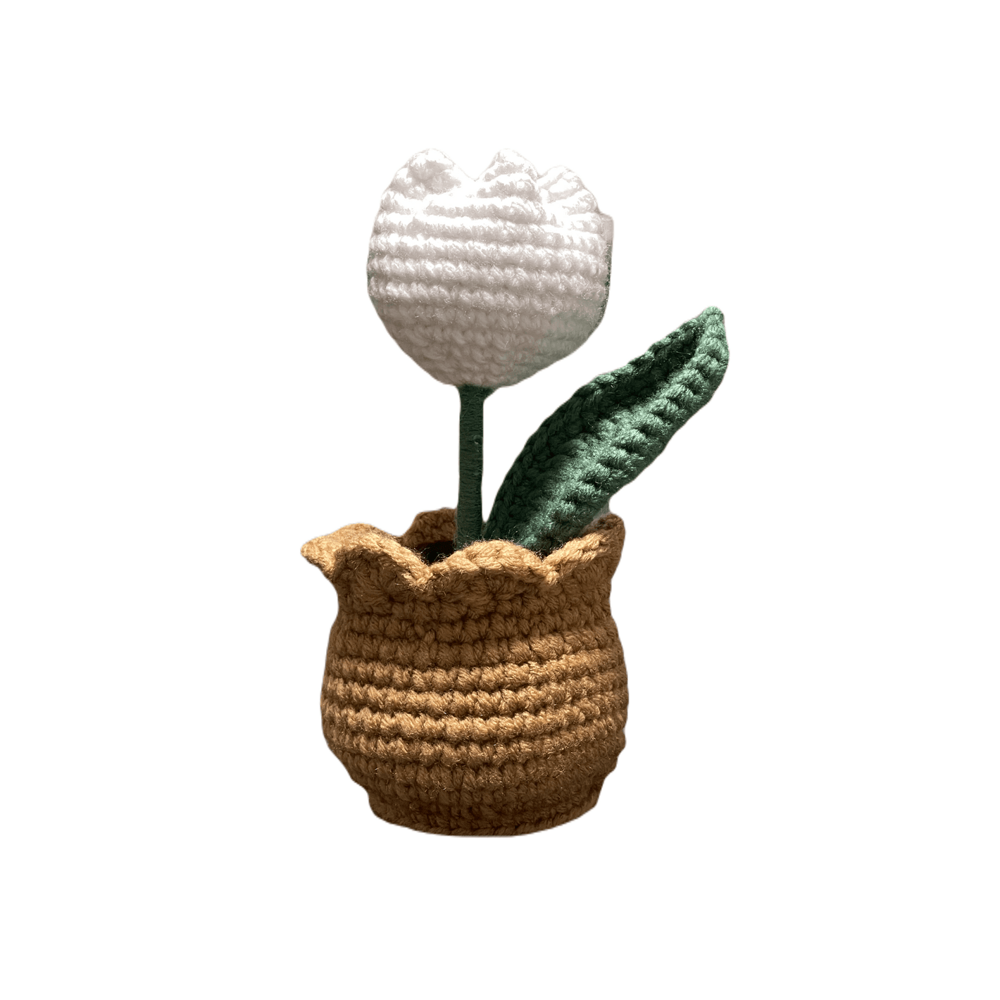 Handmade Crochet White Tulip in Pot - Unique Treasures
