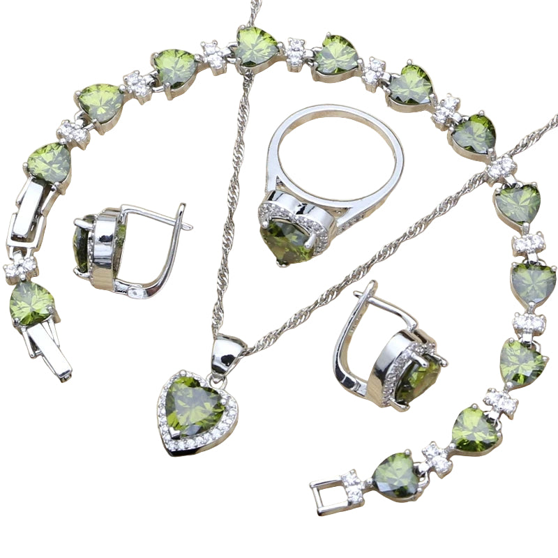 Silver 925 Bridal Jewelry Sets Heart Red Garnet White Topaz Decoration for Women Wedding Earrings with Stone Necklace Set
