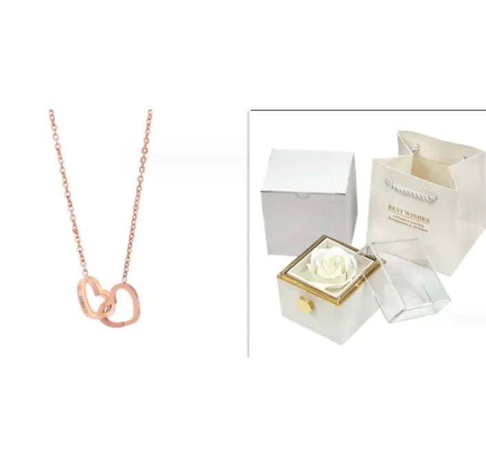 White rose in a box with a Rose Gold necklace