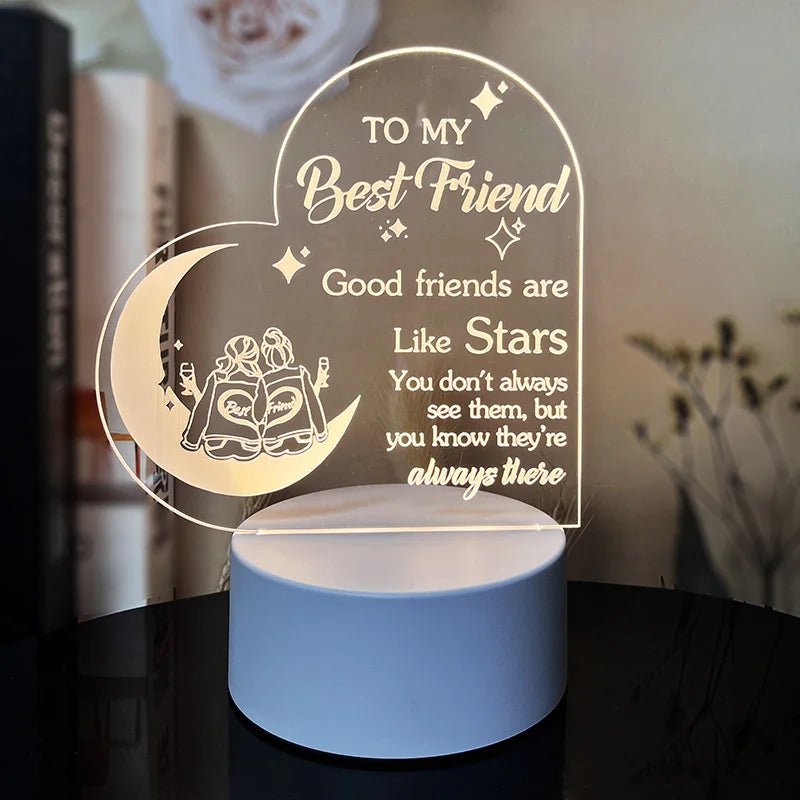 An engraved acrylic night light with a message To my Best Friend