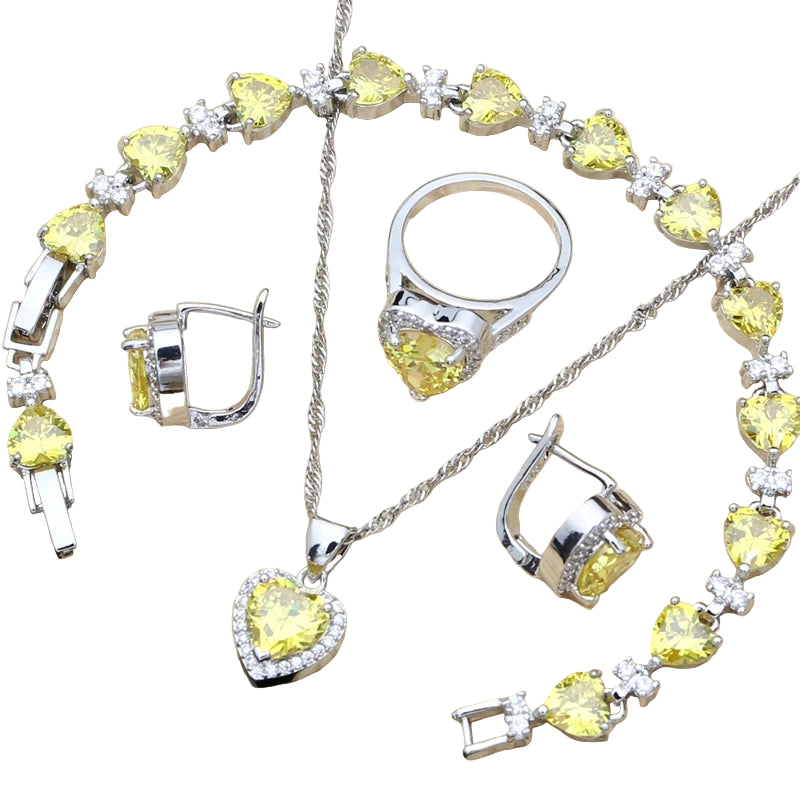 Silver 925 Bridal Jewelry Sets Heart Red Garnet White Topaz Decoration for Women Wedding Earrings with Stone Necklace Set