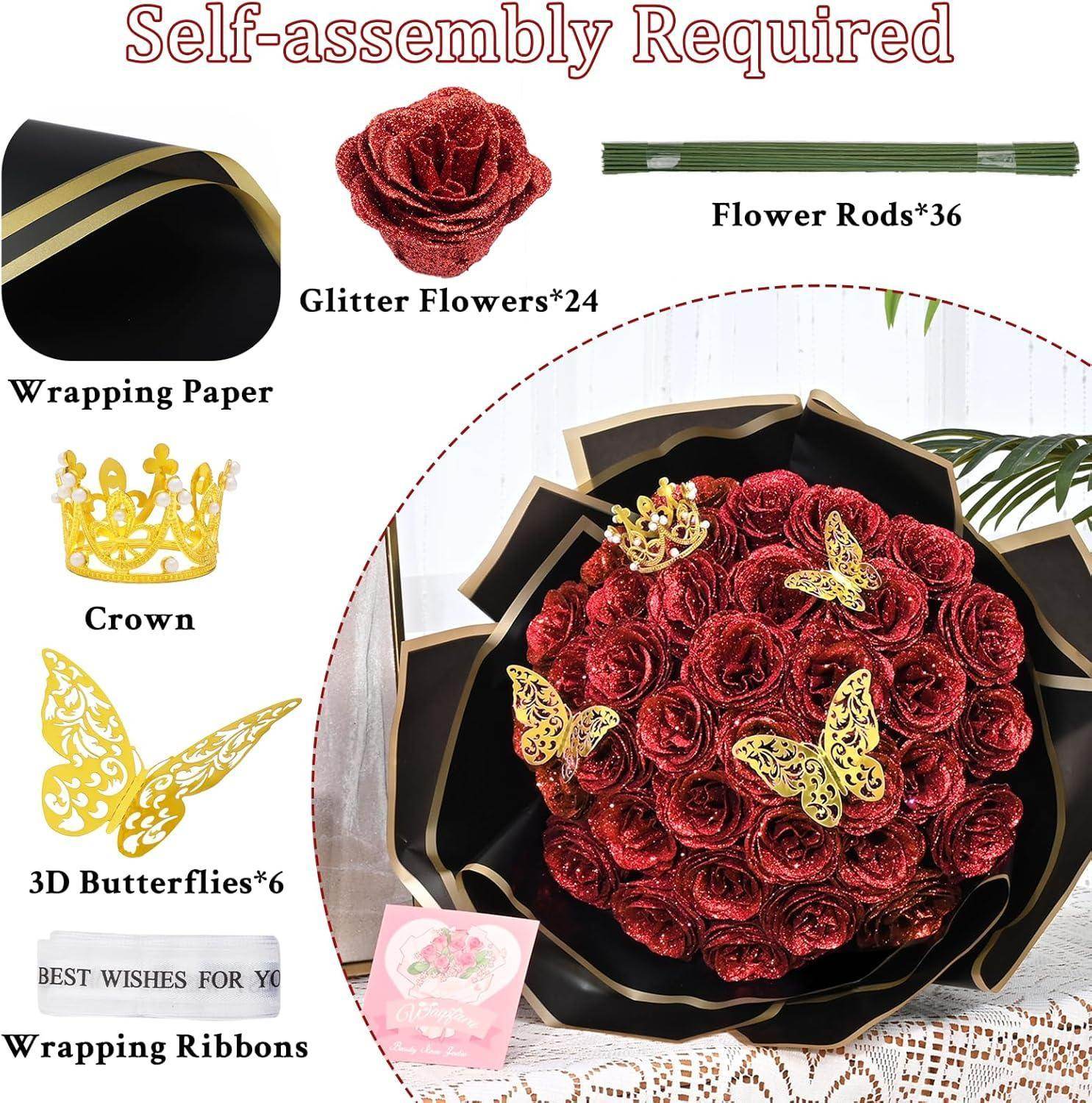Glitter Everlasting Roses Bouquet - Unique Treasures
