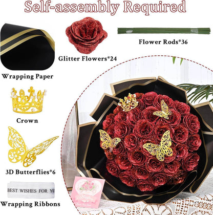 Glitter Everlasting Roses Bouquet - Unique Treasures