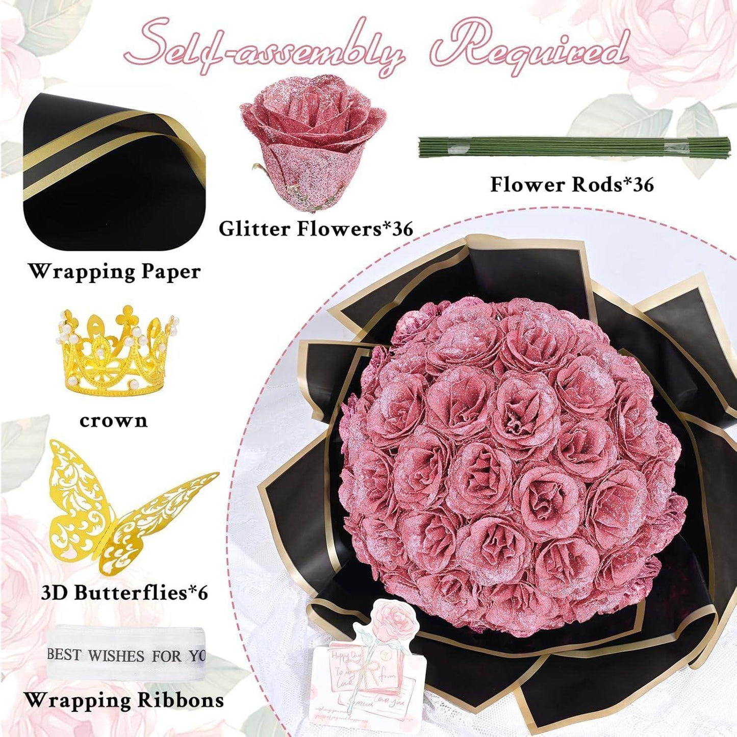 Glitter Everlasting Roses Bouquet - Unique Treasures