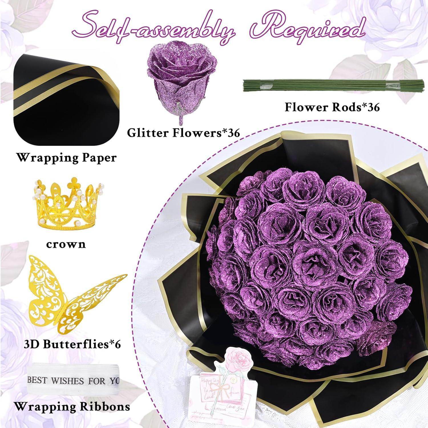 Glitter Everlasting Roses Bouquet - Unique Treasures