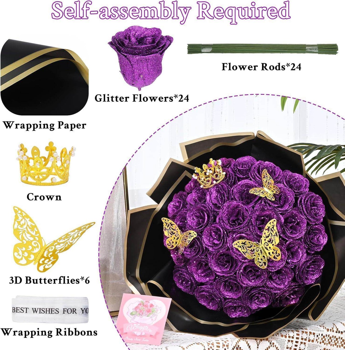 Glitter Everlasting Roses Bouquet - Unique Treasures
