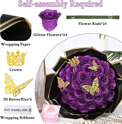Glitter Everlasting Roses Bouquet - Unique Treasures