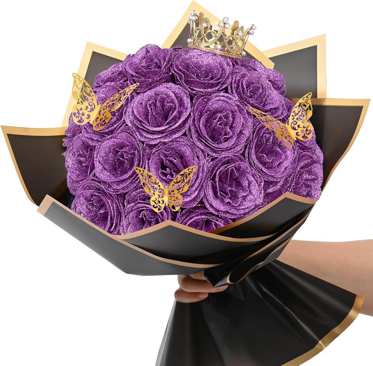 Glitter Everlasting Roses Bouquet - Unique Treasures