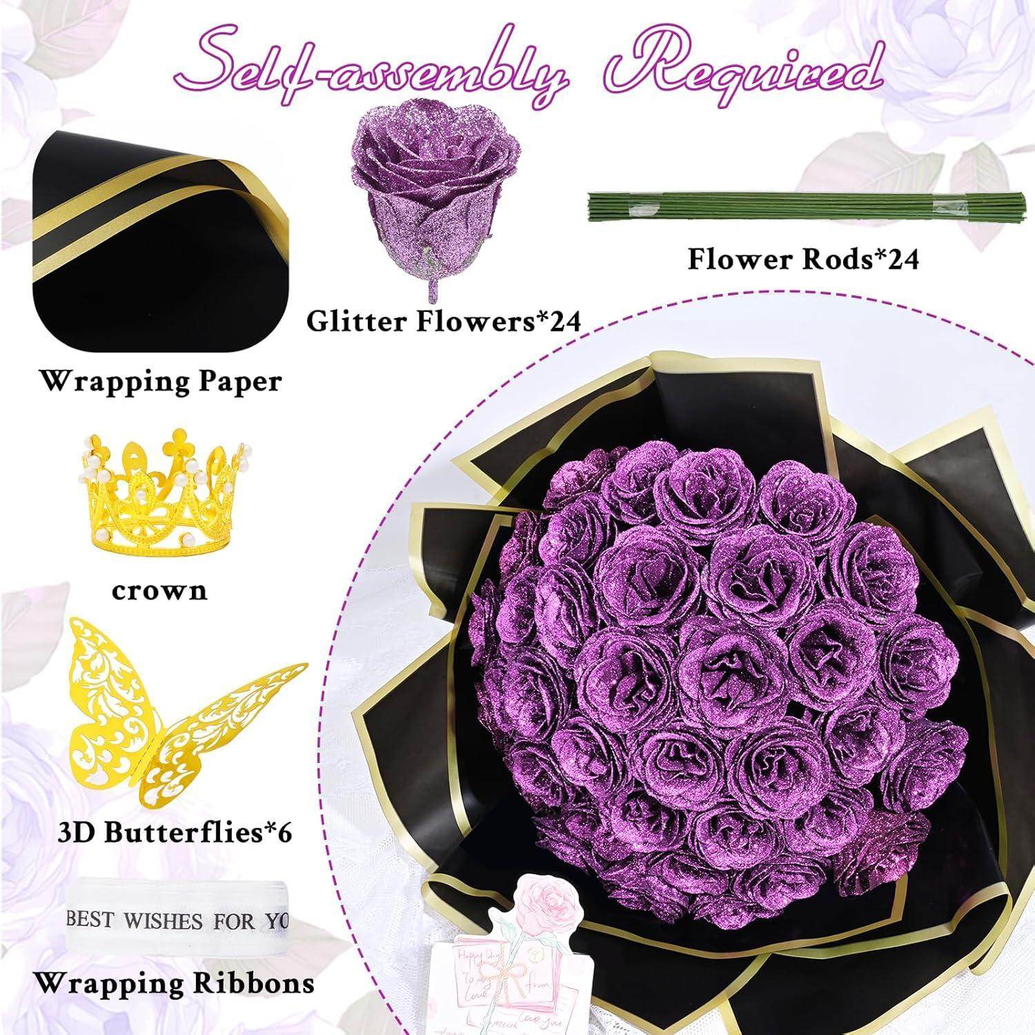 Glitter Everlasting Roses Bouquet - Unique Treasures