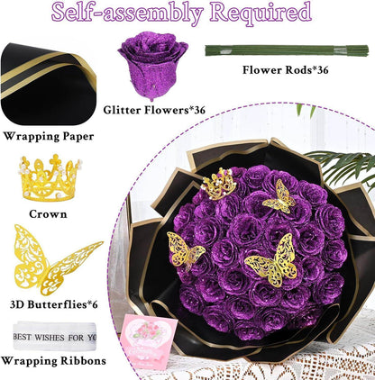 Glitter Everlasting Roses Bouquet - Unique Treasures