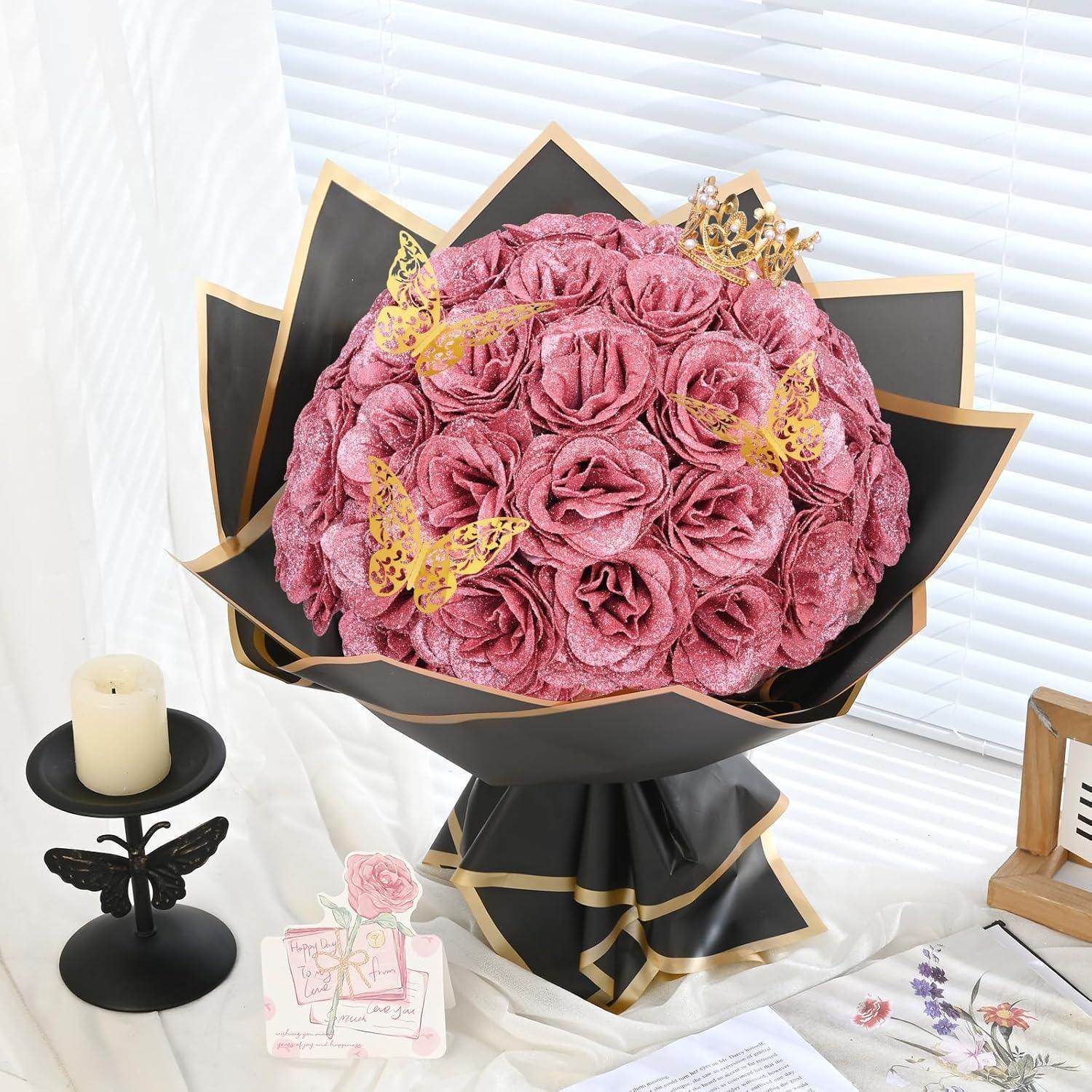 Glitter Everlasting Roses Bouquet - Unique Treasures