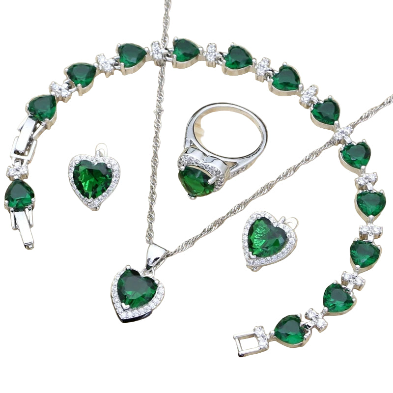 Silver 925 Bridal Jewelry Sets Heart Red Garnet White Topaz Decoration for Women Wedding Earrings with Stone Necklace Set