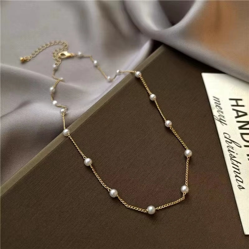 Delicate Pearl Link Choker Necklace