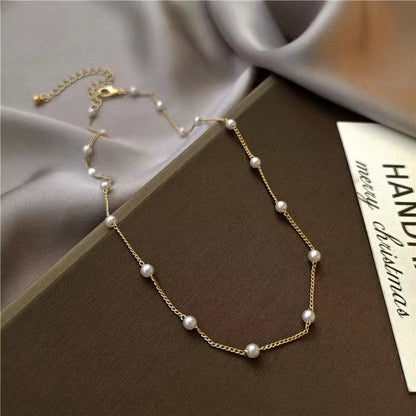 Delicate Pearl Link Choker Necklace