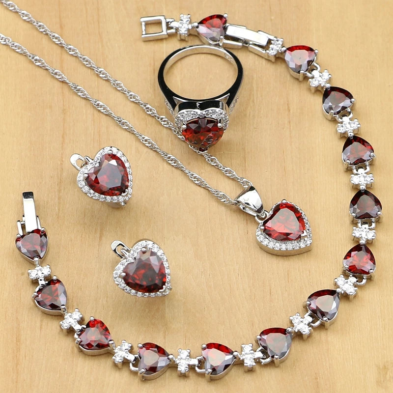 Eternal Heart Garnet & White Topaz Jewelry Set