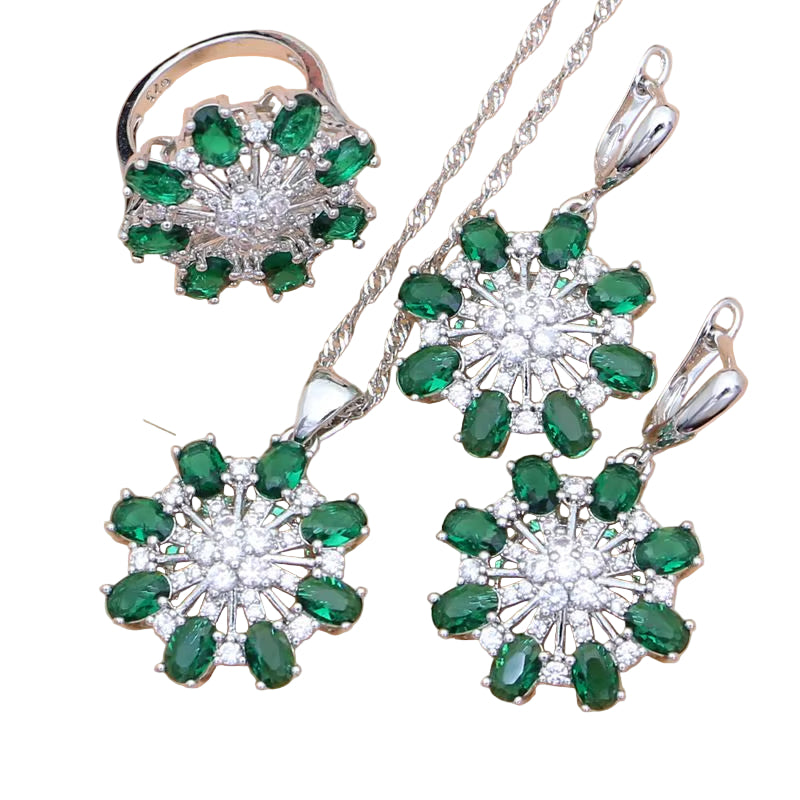 Green Zircon 925 Sterling Silver Jewelry Set