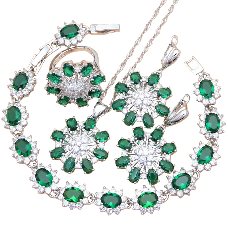 Green Zircon 925 Sterling Silver Jewelry Set