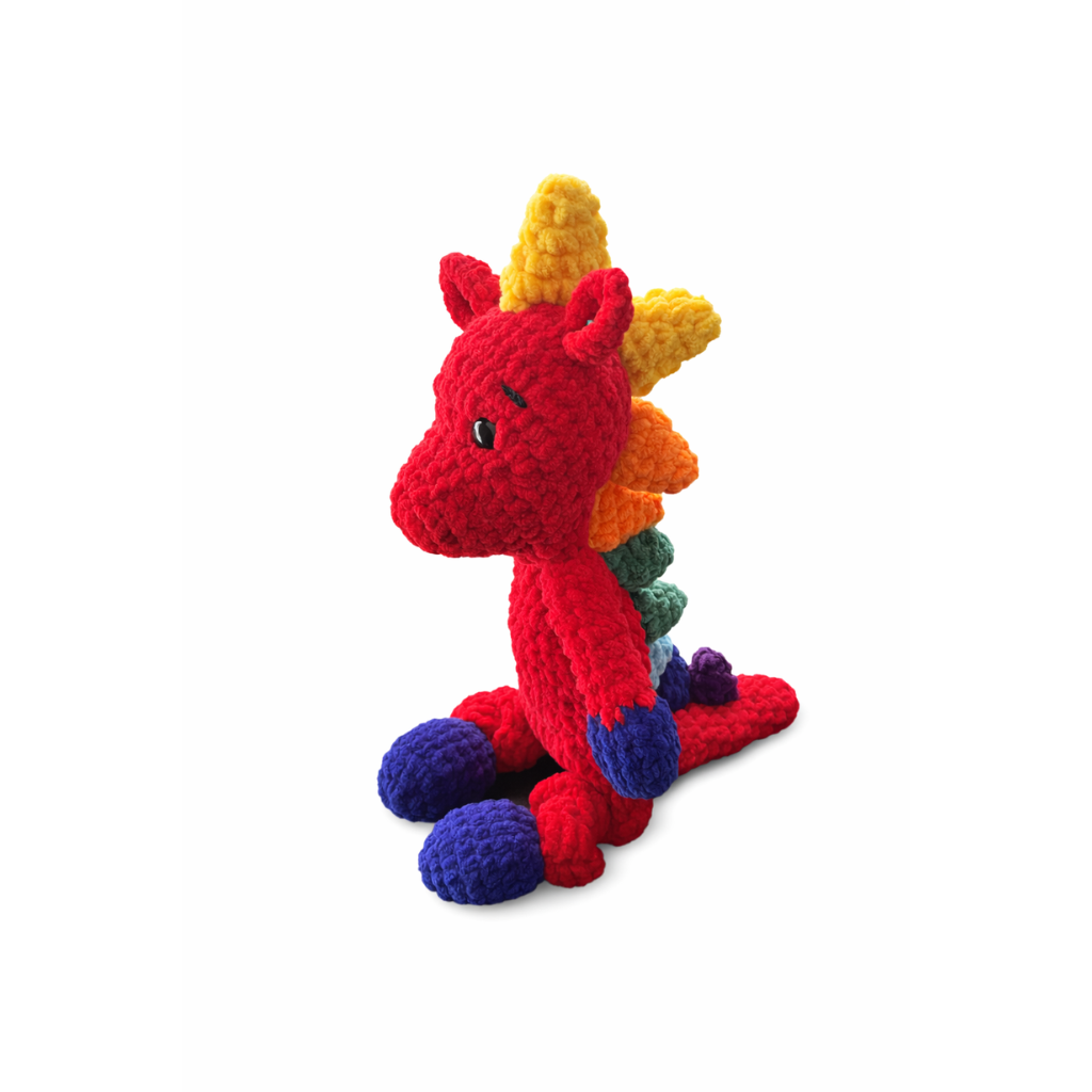 Handmade crochet red dragon snuggler front view | Unique Treasures
