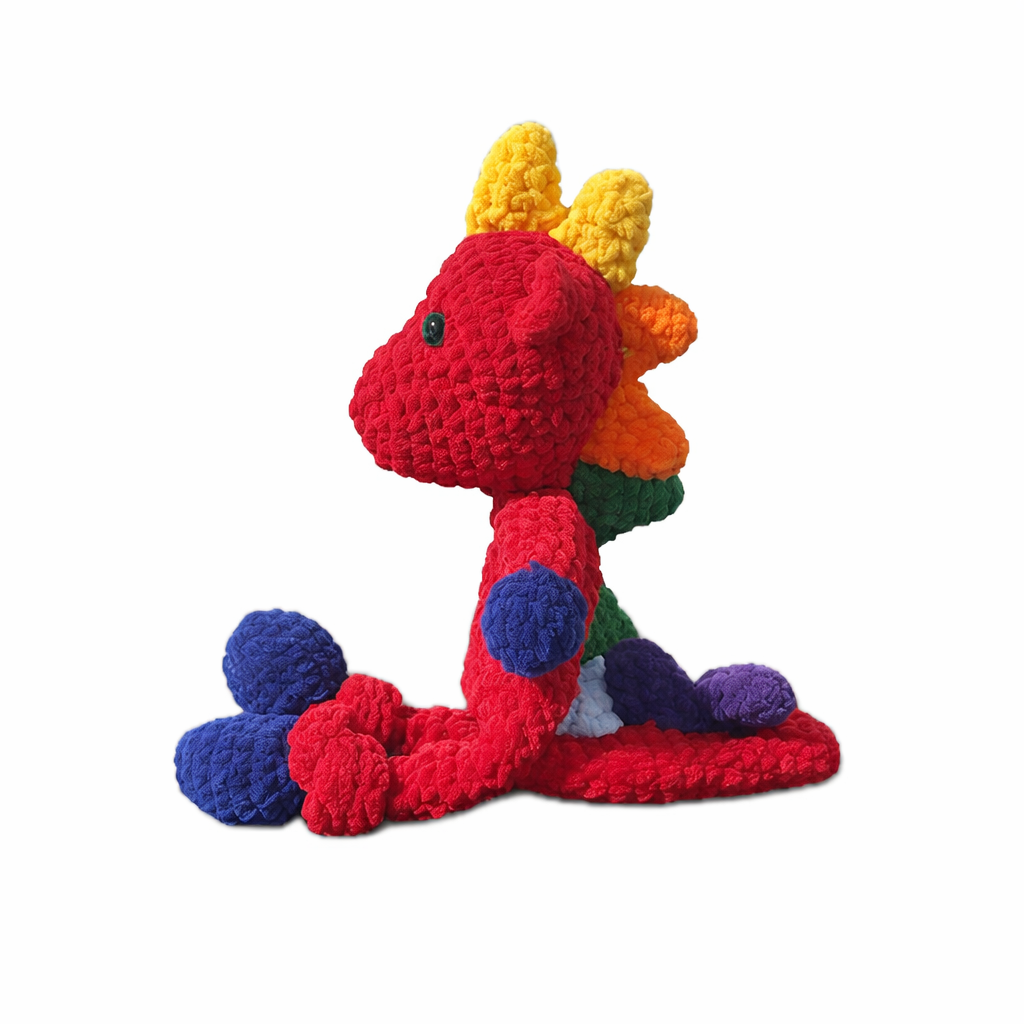 Handmade crochet red dragon snuggler detail closeup | Unique Treasures