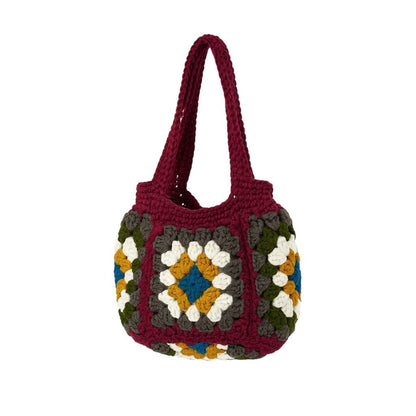 Crocheted bag with a floral pattern with Wine Red straps