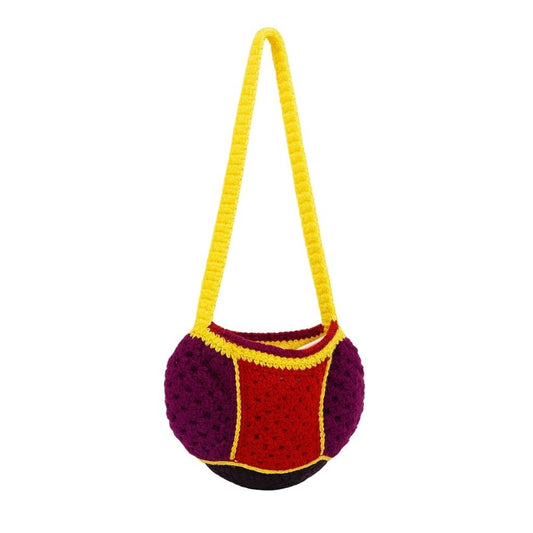 Crocheted lava punch bag with a yellow handle