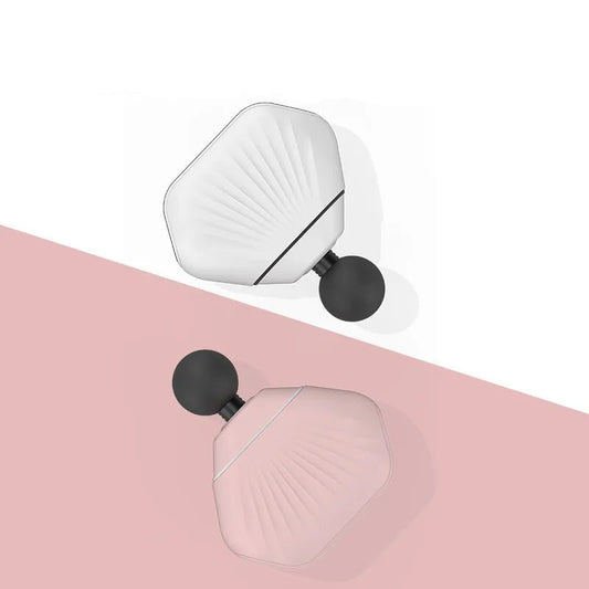 Two views of a Mini Muscle Massage Gun showing its compact size