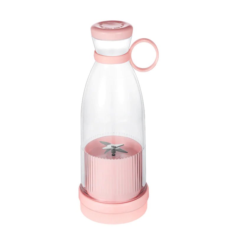 A Pink portable USB blender bottle.