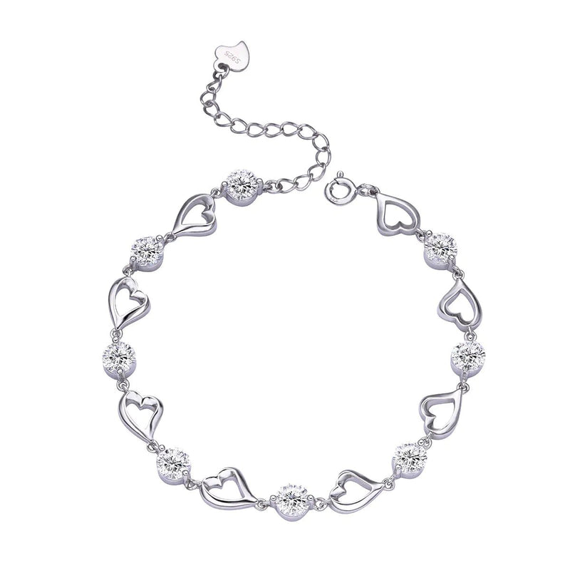 Silver heart bracelet with sparkling crystal accents and adjustable chain