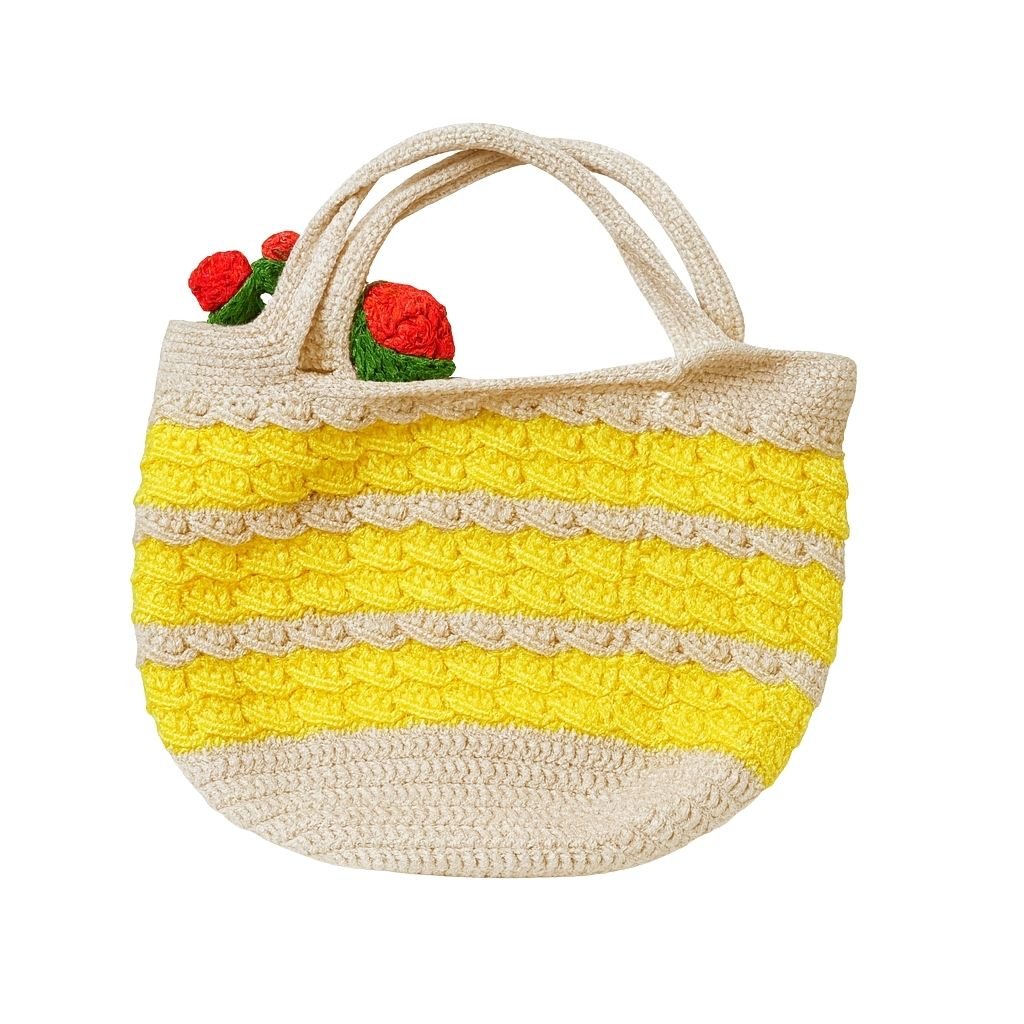 Crocheted bag with yellow and beige pattern 