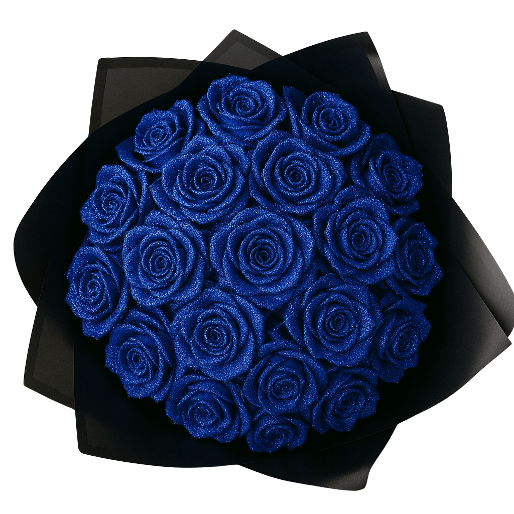 Black bouquet with Blue roses