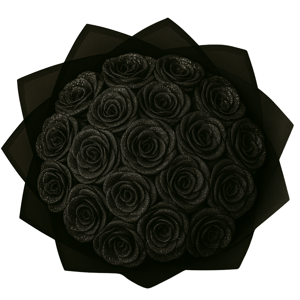 Black bouquet with black roses